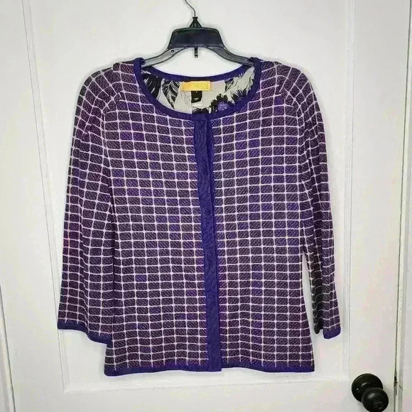 SOCA ST JOHN Blurple Metallic Knit Cardigan Sweater Sz Small Wool Silk Cashmere - Picture 1 of 7
